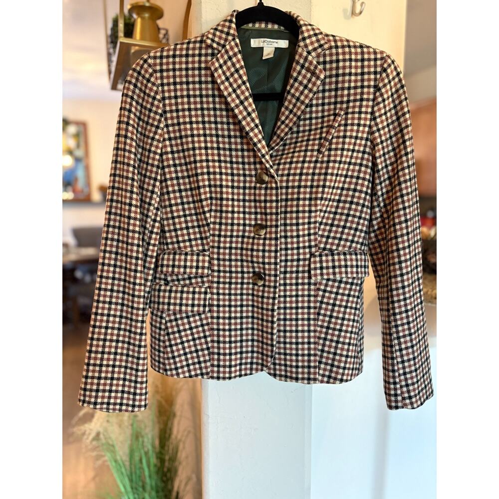 Liz Claiborne Women's Checkered Three-Button Blazer VTG Size 4Petite